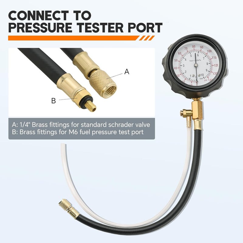 weyleity 0-140PSI Fuel Pressure Gauge Kit | Fuel Injection Pump Pressure Tester Gauge Kit, TU-114 Oil Pressure Tester Tool for Motorcycles Cars Trucks - Image 5